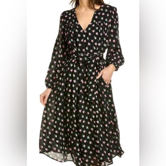Boden Dresses & Skirts - NWT Boden Gathered Yoke midi dress in black roses floral spring belted viscose